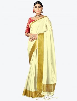 Cream Woven Cotton Silk Festive Wear Designer Saree small FABSA21345