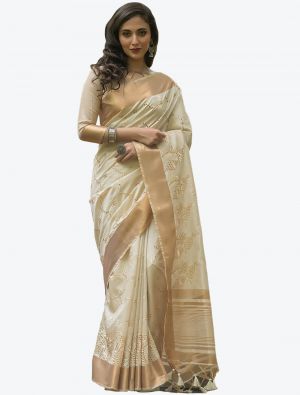 Cream Zari Woven Assam Silk Festive Wear Designer Saree small FABSA21327
