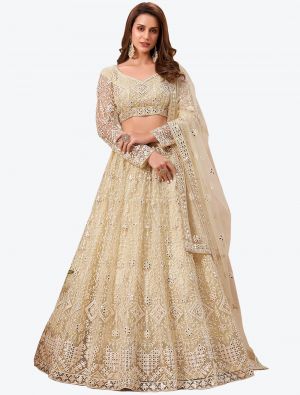 Creamy Yellow Soft Net Wedding Wear Heavy Designer Lehenga Choli with Dupatta small FABLE20199