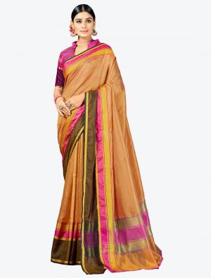 Dark Beige Woven Cotton Silk Festive Wear Designer Saree small FABSA21334