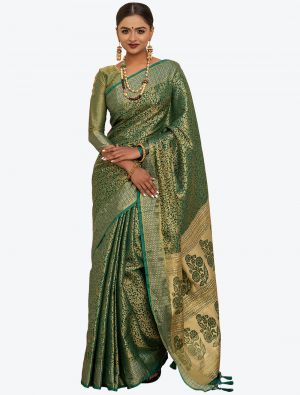 Green Woven Blended Kanchipuram Silk Festive Wear Designer Saree small FABSA21360