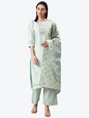 Ice Blue Poly Silk Party Wear Readymade Plazzo Suit with Dupatta FABSL20681
