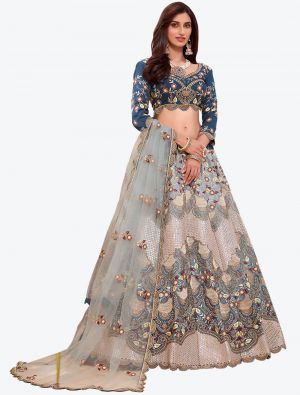 Ice Blue Shaded Silk Wedding Wear Heavy Designer Lehenga Choli with Dupatta small FABLE20196