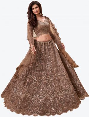 Light Brown Soft Net Wedding Wear Heavy Designer Lehenga Choli with Dupatta small FABLE20198