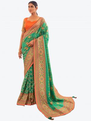 Light Green Zari Woven Digital Printed Patola Silk Designer Saree small FABSA21377