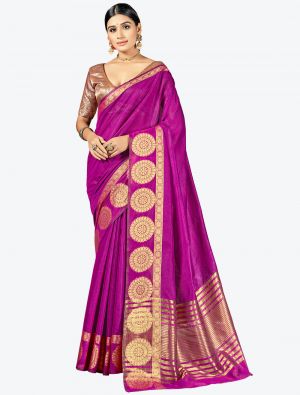 Magenta Woven Cotton Silk Festive Wear Designer Saree small FABSA21342