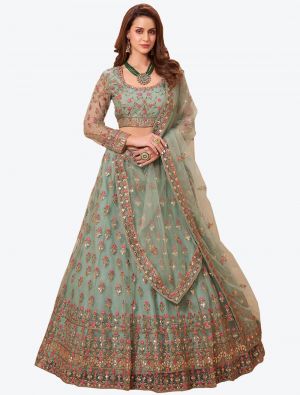 Mint Green Soft Net Wedding Wear Heavy Designer Lehenga Choli with Dupatta small FABLE20197