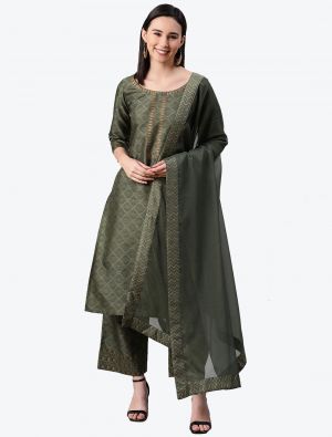 Moss Green Poly Silk Party Wear Readymade Plazzo Suit with Dupatta FABSL20682