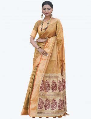 Mustard Woven Blended Kanchipuram Silk Festive Wear Designer Saree small FABSA21355
