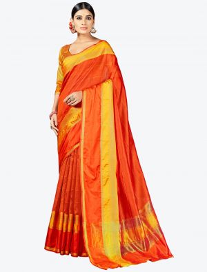 Orange Woven Cotton Silk Festive Wear Designer Saree small FABSA21337