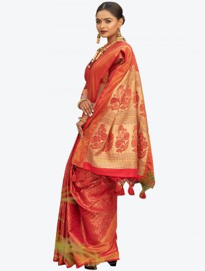 Peach Woven Blended Kanchipuram Silk Festive Wear Designer Saree small FABSA21359