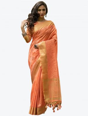 Peach Zari Woven Assam Silk Festive Wear Designer Saree small FABSA21328