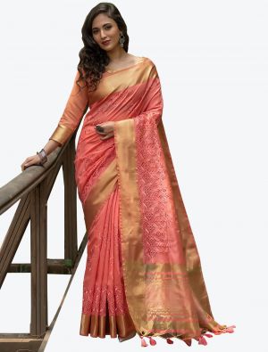 Pink Zari Woven Assam Silk Festive Wear Designer Saree small FABSA21329