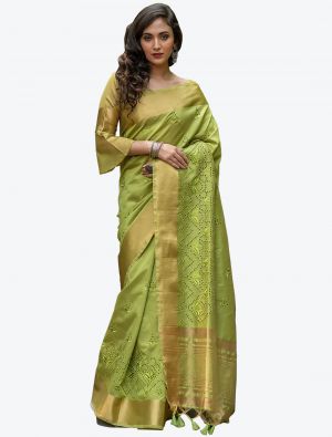 Pista Green Zari Woven Assam Silk Festive Wear Designer Saree small FABSA21330
