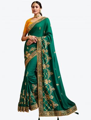 Rama Green Premium Satin Georgette Party Wear Designer Saree small FABSA21325
