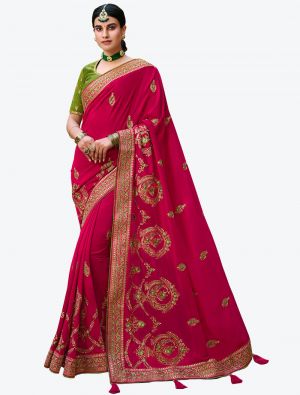 Rani Pink Premium Satin Georgette Party Wear Designer Saree small FABSA21324