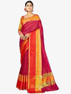Red Woven Cotton Silk Festive Wear Designer Saree small FABSA21336