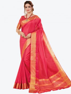 Reddish Pink Spun Cotton Festive Wear Designer Saree small FABSA21401