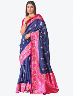 Royal Blue Woven Jacquard Kanjivaram Art Silk Festive Wear Designer Saree small FABSA21366