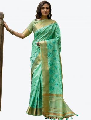 Sea Green Zari Woven Assam Silk Festive Wear Designer Saree small FABSA21331