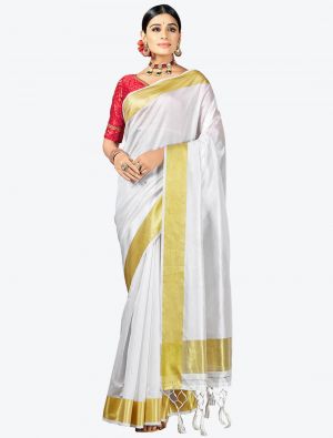 White Woven Cotton Silk Festive Wear Designer Saree small FABSA21344