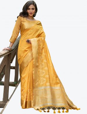 Yellow Zari Woven Assam Silk Festive Wear Designer Saree small FABSA21332