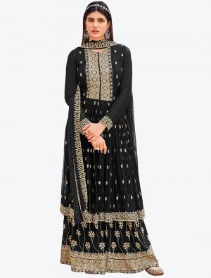 Black Embroidered Fine Georgette Party Wear Designer Sharara Suit small FABSL20717