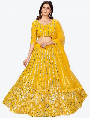 Bright Yellow Georgette Party Wear Designer Lehenga Choli with Dupatta small FABLE20215