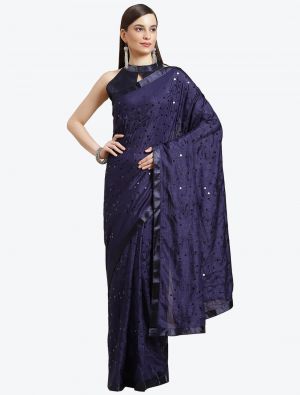 Dark Blue Fancy Vichitra Silk Party Wear Designer Saree FABSA21481
