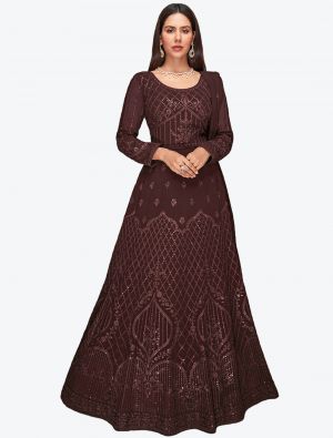 Dark Brown Georgette Party Wear Anarkali Suit with Dupatta small FABSL20691