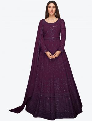 Dark Purple Georgette Party Wear Anarkali Suit with Dupatta small FABSL20690