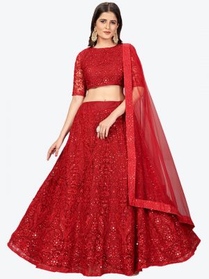Dark Red Soft Net Party Wear Designer Lehenga Choli with Dupatta small FABLE20211