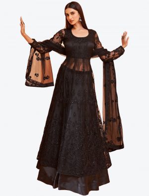 Dazzling Black Butterfly Net Party Wear Designer Anarkali Suit FABSL20719