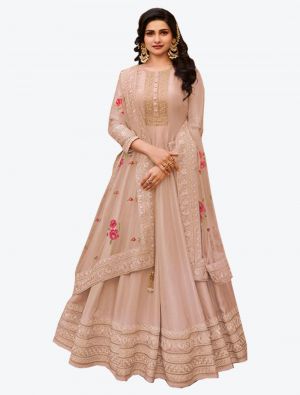 Deep Cream Dola Silk Designer Anarkali Suit with Dupatta small FABSL20709