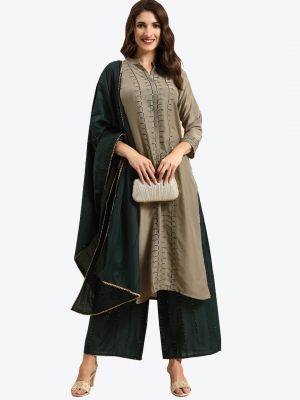 Grey Silk Blend Readymade Designer Palazzo Suit with Dupatta FABSL20704
