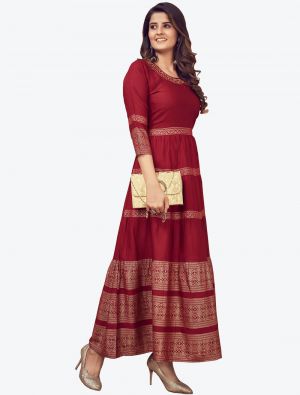 maroon fine rayon party wear designer readymade gown   fabgo20118