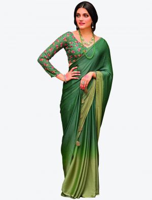 Pastel Green Velvet Chiffon Party Wear Designer Saree small FABSA21458
