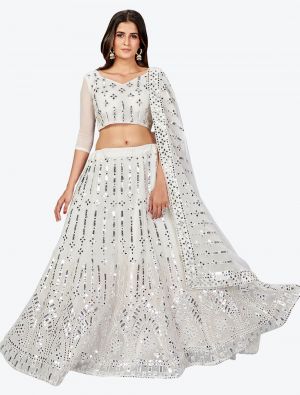 Pearl White Georgette Party Wear Designer Lehenga Choli with Dupatta small FABLE20214