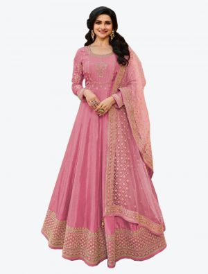 Purplish Pink Dola Silk Designer Anarkali Suit with Dupatta small FABSL20710