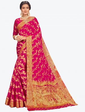 Rani Pink Zari Woven Chiffon Festive Wear Designer Saree small FABSA21407