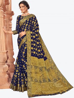 Royal Blue Zari Woven Chiffon Festive Wear Designer Saree thumbnail FABSA21405