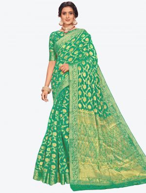 Sea Green Zari Woven Chiffon Festive Wear Designer Saree small FABSA21412