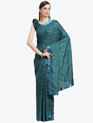 Teal Blue Fancy Vichitra Silk Party Wear Designer Saree FABSA21482