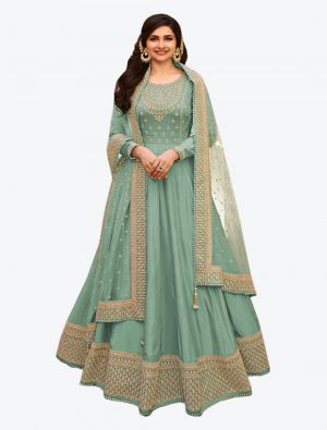 Turquoise Blue Dola Silk Designer Anarkali Suit with Dupatta small FABSL20714
