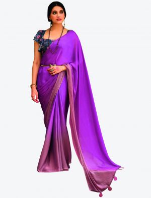 Vibrant Purple Velvet Chiffon Party Wear Designer Saree small FABSA21454