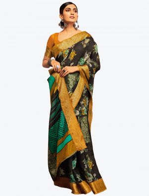 Brownish Black Jacquard Silk Party Wear Designer Saree small FABSA21538