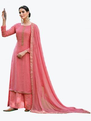 Candy Pink Faux Georgette Designer Palazzo Suit with Dupatta small FABSL20809
