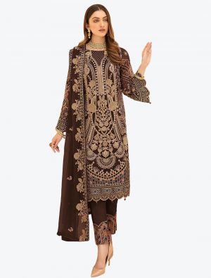 Chocolate Brown Faux Georgette Designer Pakistani Suit with Dupatta thumbnail FABSL20752