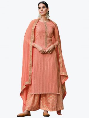 Coral Peach Faux Georgette Designer Palazzo Suit with Dupatta small FABSL20807