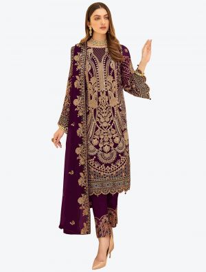 Dark Purple Faux Georgette Designer Pakistani Suit with Dupatta thumbnail FABSL20755